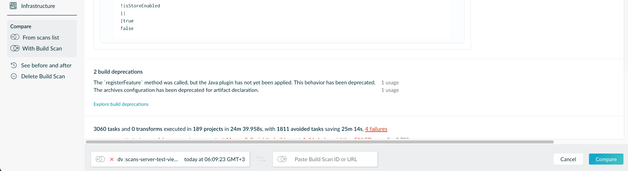 Build Scan comparison based on IDs or URLs is now easily accessible through a convenient widget