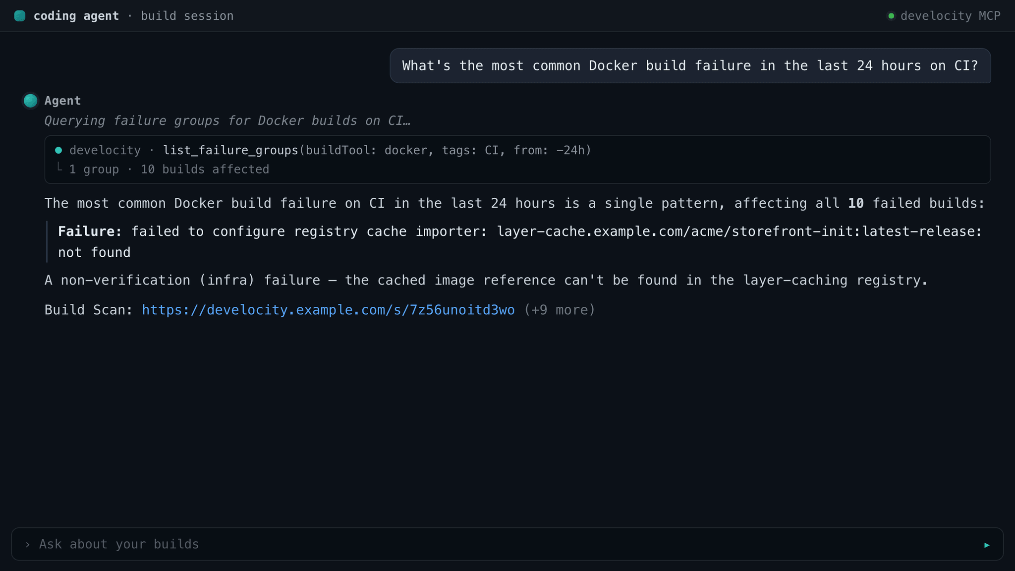 Develocity enabling your agent to identify common Docker build failures