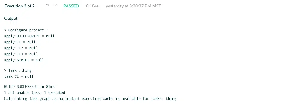 Passed test execution output