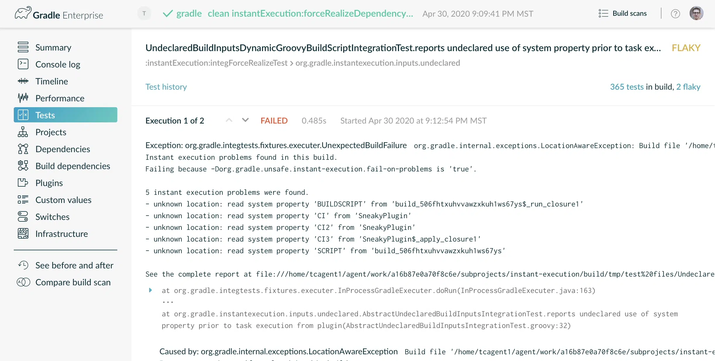 Flaky test execution analysis