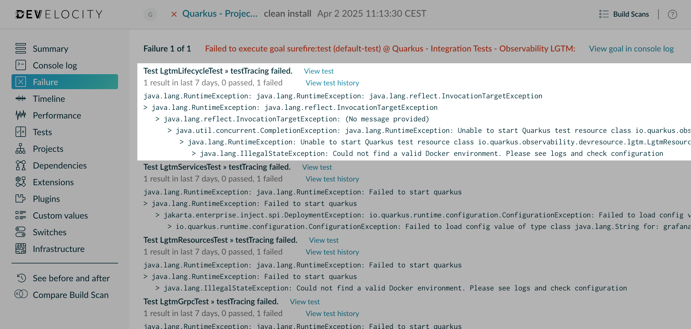 Failure details with multiple test failures for a single Maven goal